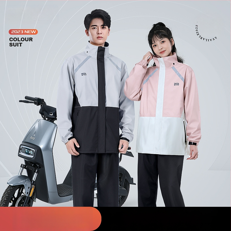 Išskirtas lietaus striukės su kelnais komplektas motoriniam važiavimui, vandeniui atsparus PVC sluoksnis, Chunya Spinning audinys, suaugusieji, logotipo pritaikymas