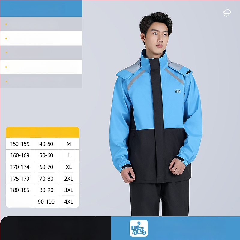 Išskirtas lietaus striukės su kelnais komplektas motoriniam važiavimui, vandeniui atsparus PVC sluoksnis, Chunya Spinning audinys, suaugusieji, logotipo pritaikymas