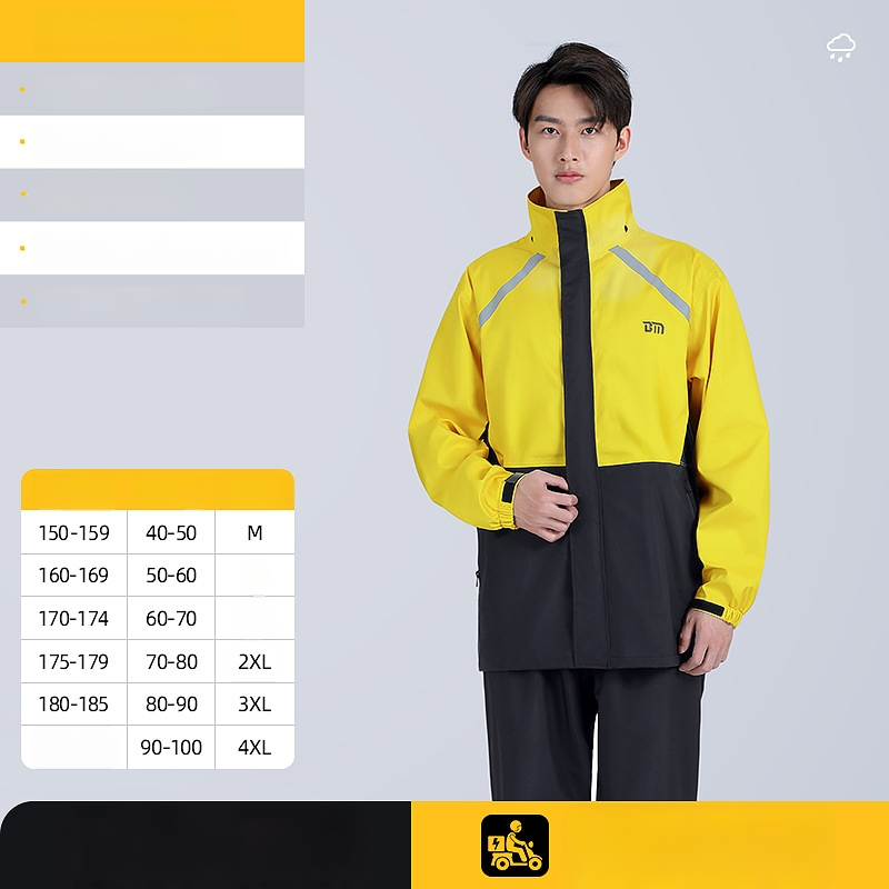 Išskirtas lietaus striukės su kelnais komplektas motoriniam važiavimui, vandeniui atsparus PVC sluoksnis, Chunya Spinning audinys, suaugusieji, logotipo pritaikymas