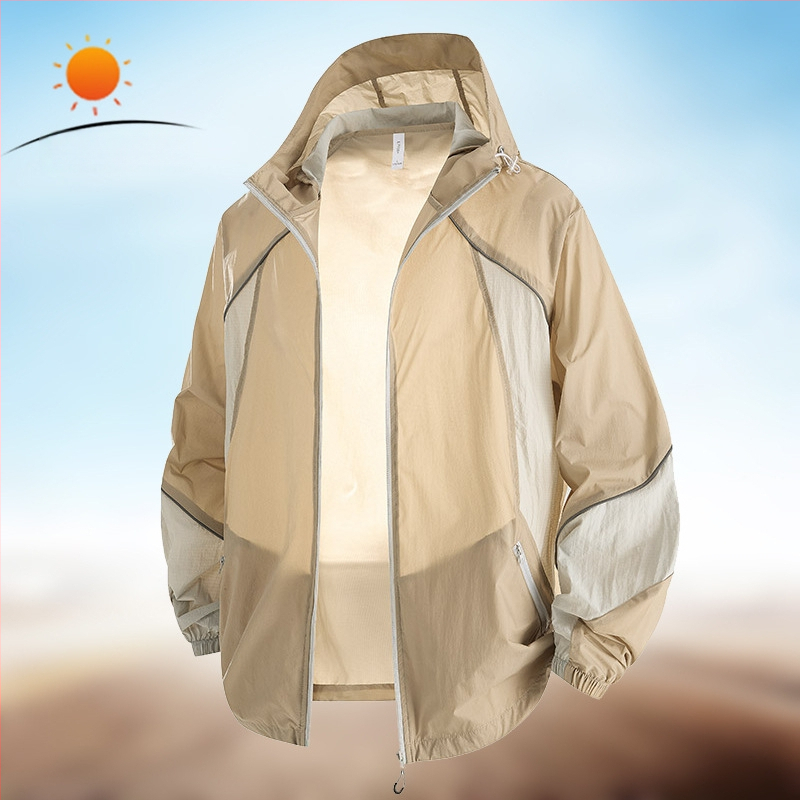 Unisex lauko vėjinė striukė – lengva, su gobtuvu, kvėpuojanti, greitai džiūsta, audinys iš originalių pluoštų nailono, UPF50+ UV apsauga