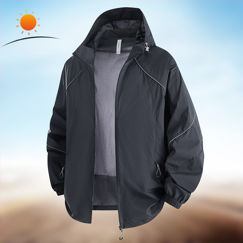 Unisex lauko vėjinė striukė – lengva, su gobtuvu, kvėpuojanti, greitai džiūsta, audinys iš originalių pluoštų nailono, UPF50+ UV apsauga