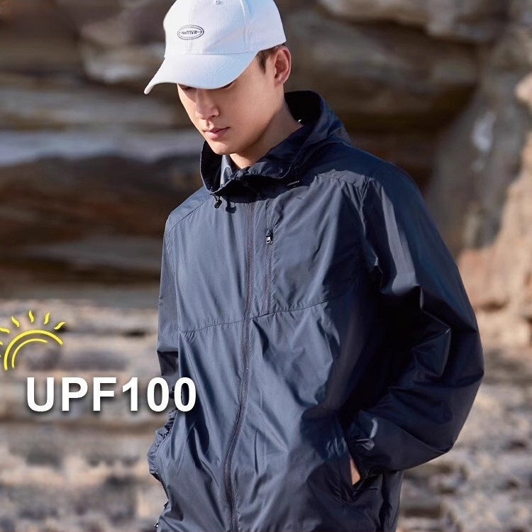 Lauko striukė su gobtuvu iš nailono, unisex, greitai džiūsta, kvėpuojanti, UV apsauga UPF50+, drėgmės valdymas