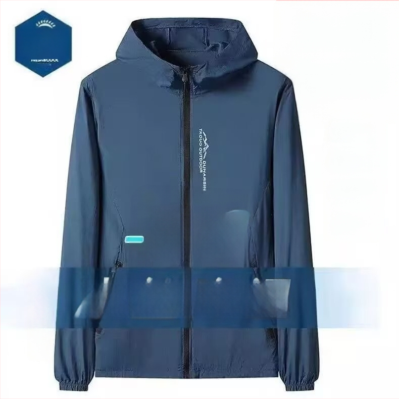 Kapuutsiga päikesekaitse jope, õhuke polüester, suvi, eesmine tõmblukk, külje taskud