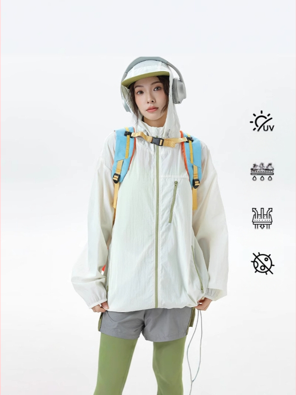 UV-kaitsekapuutsiga riietus UPF50+ kerge veekindel nailon 100% külgse taskutega