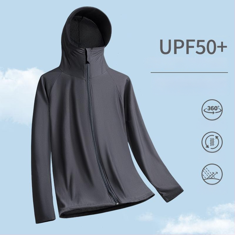 Meeste UPF50+ kapuutsiga päikesekaitse T-särk – kiire kuivatamine, hingav, tõmblukuga