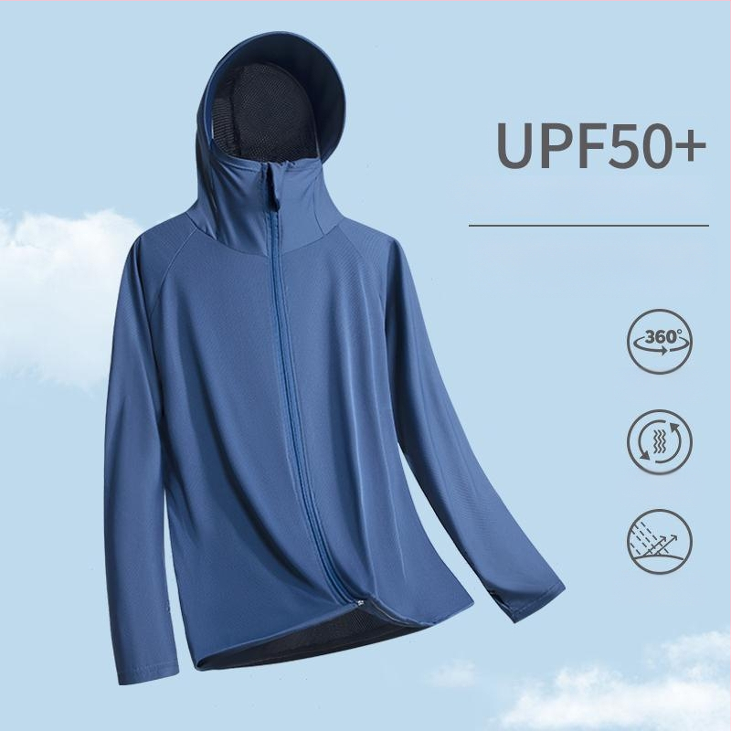 Meeste UPF50+ kapuutsiga päikesekaitse T-särk – kiire kuivatamine, hingav, tõmblukuga