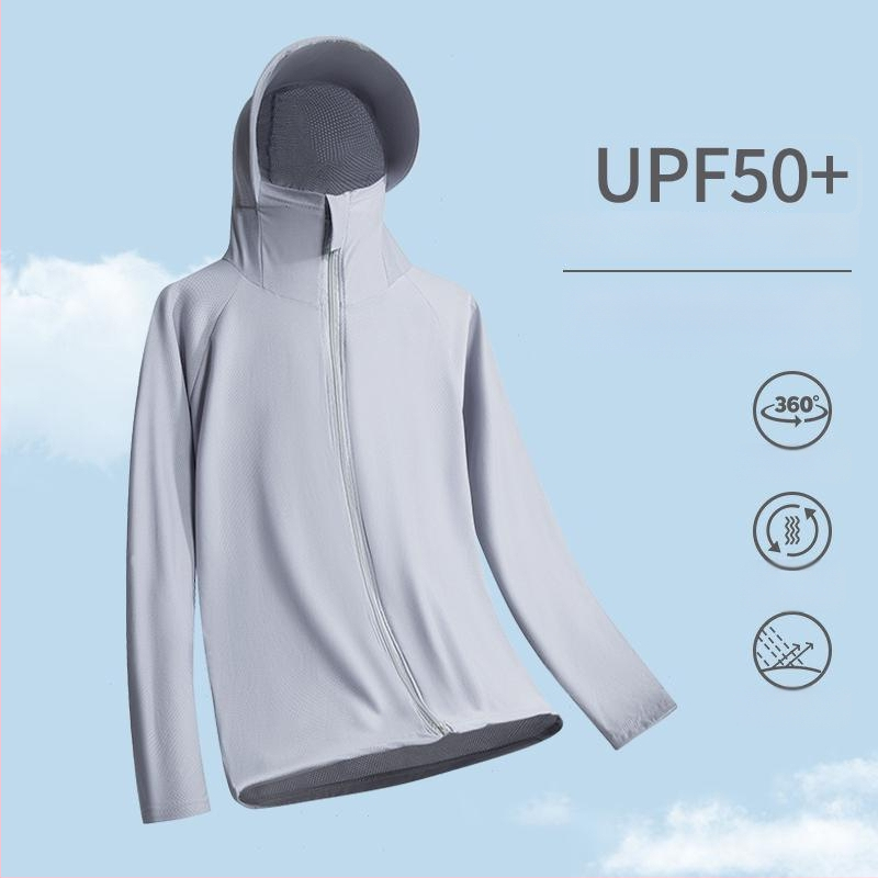 Meeste UPF50+ kapuutsiga päikesekaitse T-särk – kiire kuivatamine, hingav, tõmblukuga