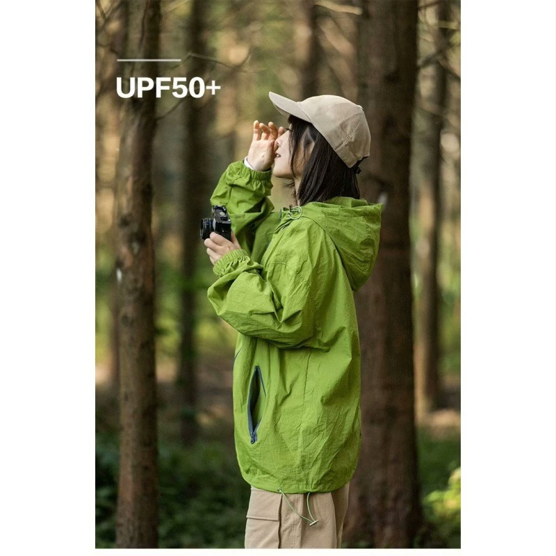 Kaputsiga päikesekaitse kerge jope, polüesteri segu, tõmblukk, külgpihud