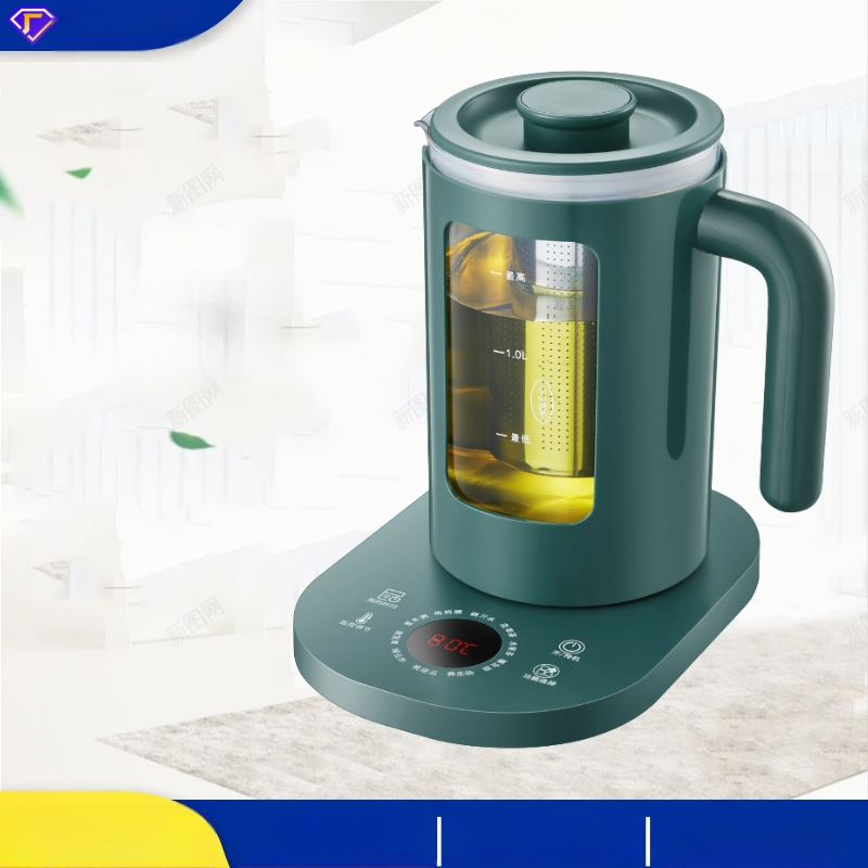 Elektrinis stiklinis arbatinukas sveikam dekokui, Corbier KBE996A, 800W, 220V, elektroninis termostatas su prisilietimo valdymu, 2–3 porcijoms