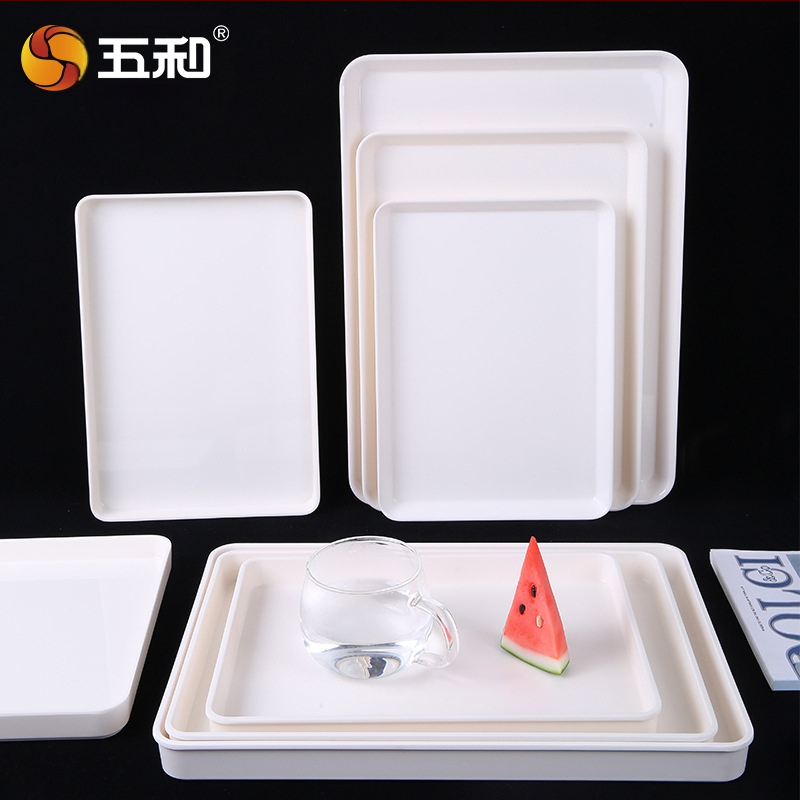 Melamininis stačiakampis arbatos ir desertų padėklas, stora konstrukcija, logotipo spausdinimas, galimas pritaikymas