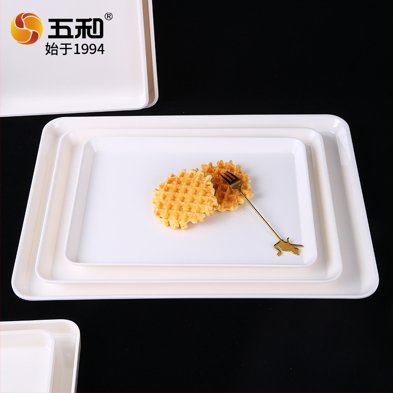 Melamininis stačiakampis arbatos ir desertų padėklas, stora konstrukcija, logotipo spausdinimas, galimas pritaikymas