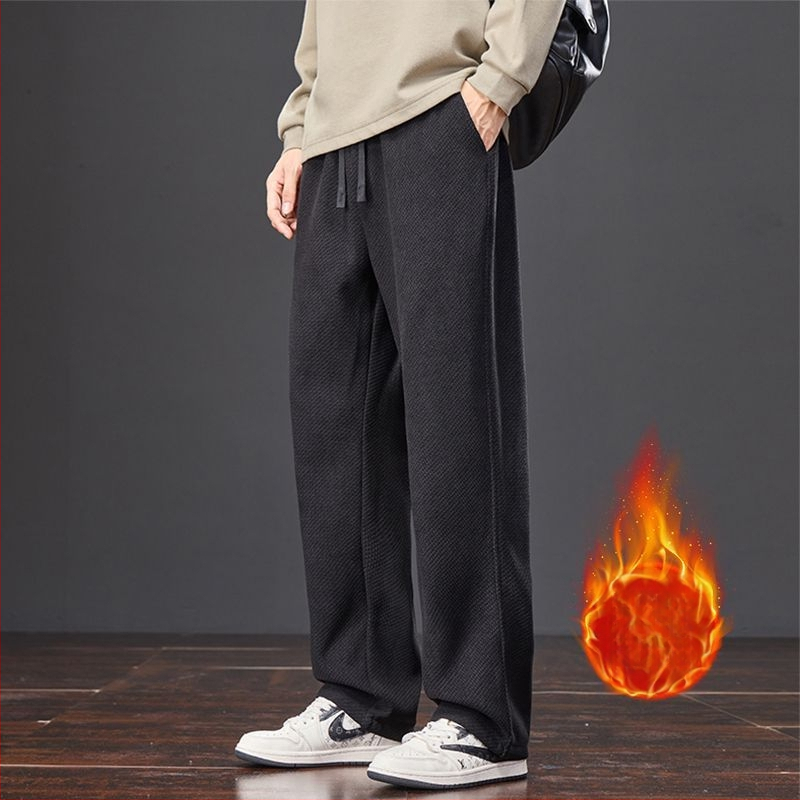 Meeste kootud ruuduline püksid sügistalveks, puuvillane, kõrge vöökohaga, sirge lõige, pikad