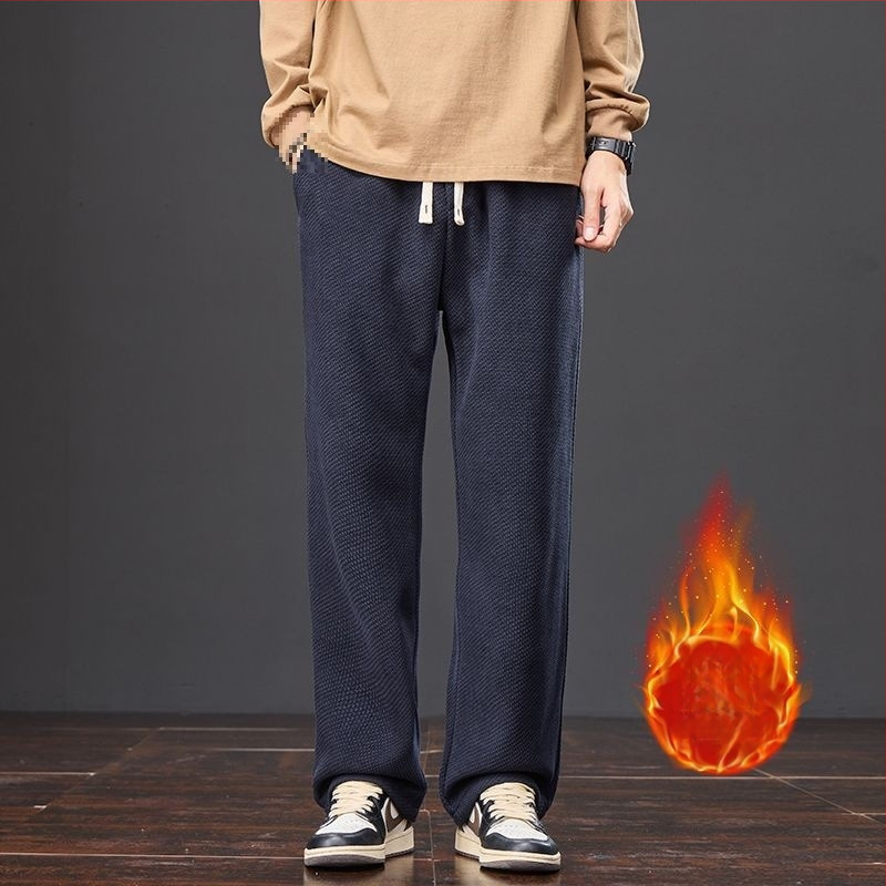 Meeste kootud ruuduline püksid sügistalveks, puuvillane, kõrge vöökohaga, sirge lõige, pikad