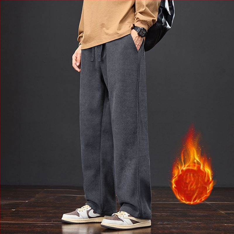 Meeste kootud ruuduline püksid sügistalveks, puuvillane, kõrge vöökohaga, sirge lõige, pikad