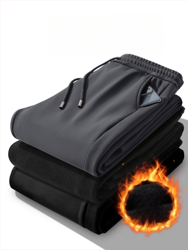 Meeste talvised püksid fleece-vooderdusega, sirge lõikega, vööga, igapäevase äri stiili jaoks, veniv materjal