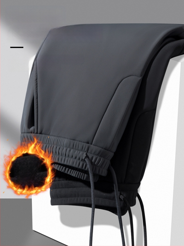 Meeste talvised püksid fleece-vooderdusega, sirge lõikega, vööga, igapäevase äri stiili jaoks, veniv materjal