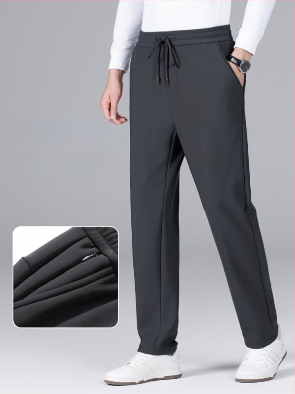 Meeste talvised püksid fleece-vooderdusega, sirge lõikega, vööga, igapäevase äri stiili jaoks, veniv materjal