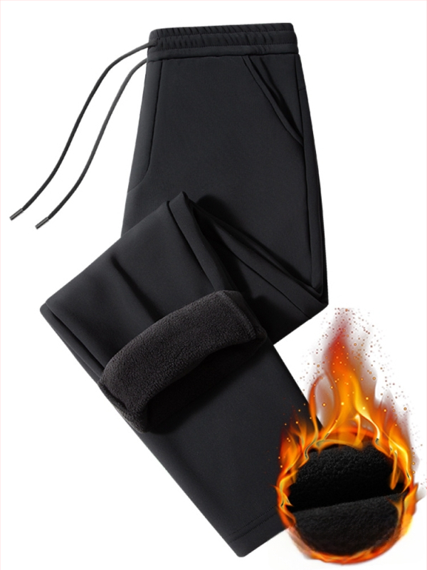 Meeste talvised püksid fleece-vooderdusega, sirge lõikega, vööga, igapäevase äri stiili jaoks, veniv materjal