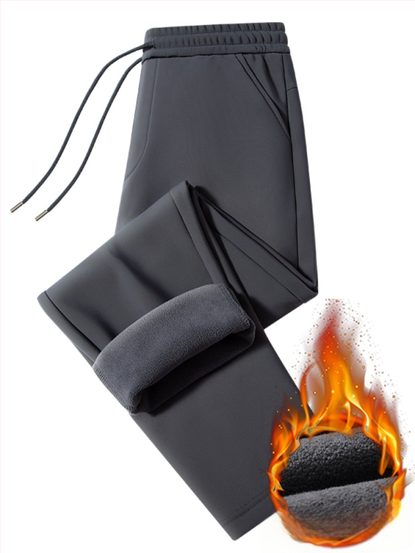 Meeste talvised püksid fleece-vooderdusega, sirge lõikega, vööga, igapäevase äri stiili jaoks, veniv materjal