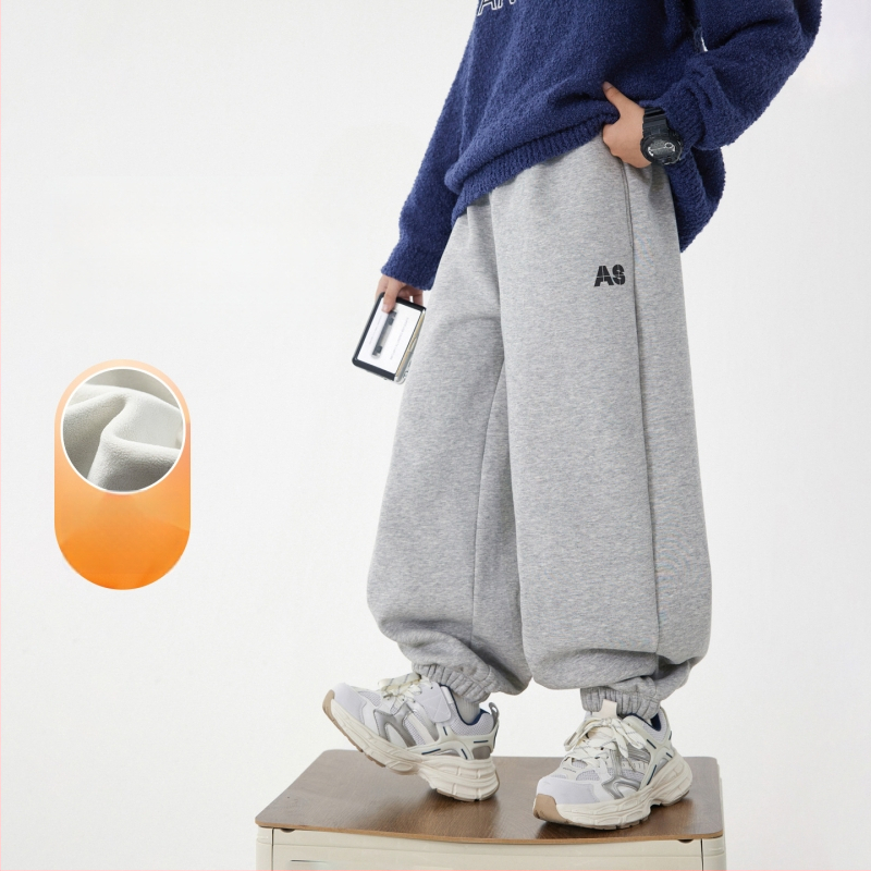 Korea stiilis poiste dressipüksid fliisvoodriga, talve 2025, 63% puuvill, keskmine vöökoht elastne, tähtedega muster