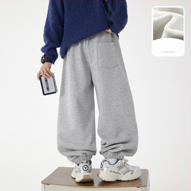 Korea stiilis poiste dressipüksid fliisvoodriga, talve 2025, 63% puuvill, keskmine vöökoht elastne, tähtedega muster