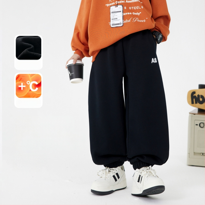 Korea stiilis poiste dressipüksid fliisvoodriga, talve 2025, 63% puuvill, keskmine vöökoht elastne, tähtedega muster