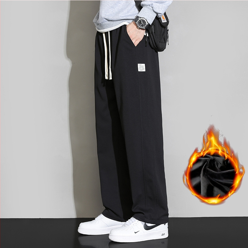 Meeste sportlikud püksid sirge lõikega, paks polüestri kangas, nööriga kinnitusega, talvise igapäevaseks kandmiseks