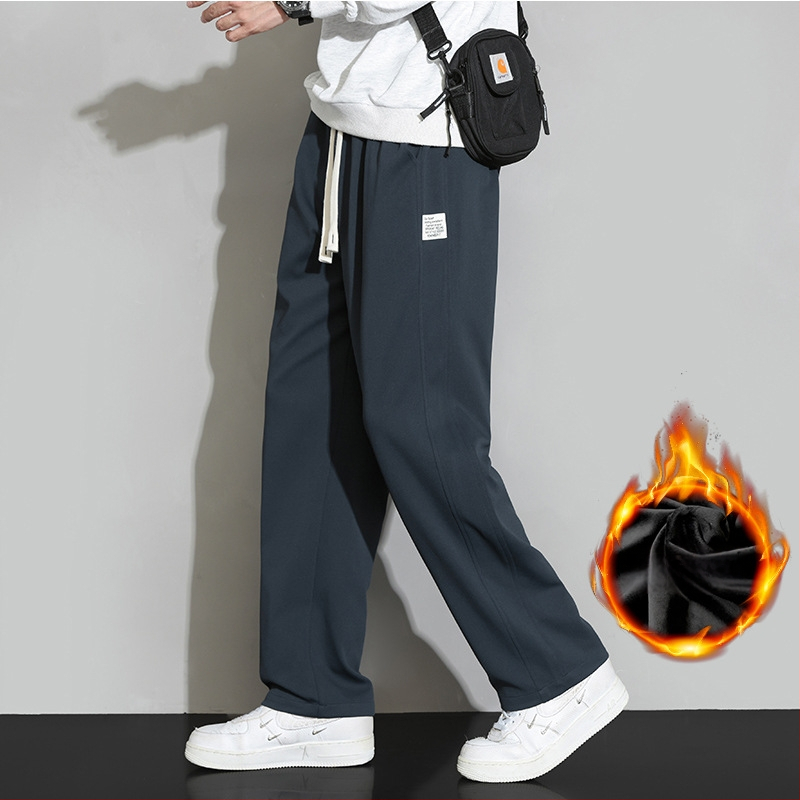 Meeste sportlikud püksid sirge lõikega, paks polüestri kangas, nööriga kinnitusega, talvise igapäevaseks kandmiseks