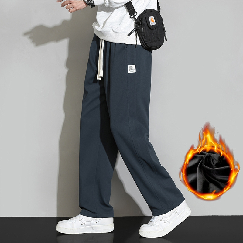 Meeste sportlikud püksid sirge lõikega, paks polüestri kangas, nööriga kinnitusega, talvise igapäevaseks kandmiseks