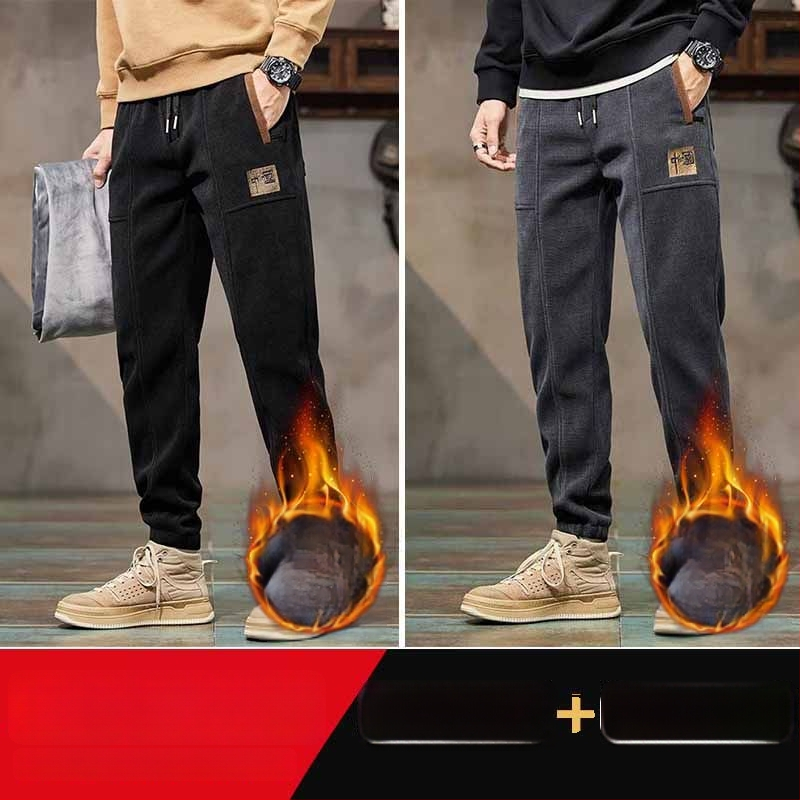 Vyrinės laisvos kelnės iš corduroy audinio, vidurio juosmuo, vienos spalvos, sporto stilius