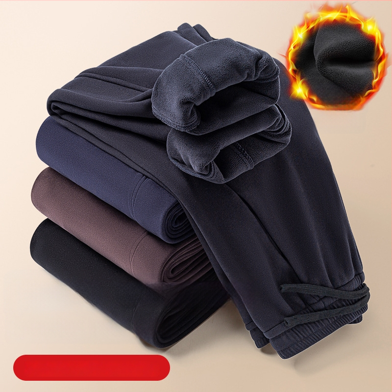 Meeste lamb fleece vooderdusega püksid, laia lõikega, kõrge vöökoht, tuulekindlad talvised vabaajapüksid