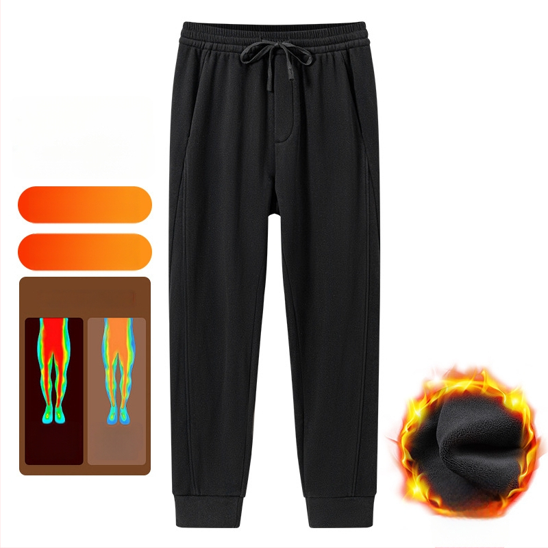 Meeste lamb fleece vooderdusega püksid, laia lõikega, kõrge vöökoht, tuulekindlad talvised vabaajapüksid