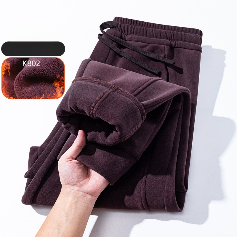 Meeste lamb fleece vooderdusega püksid, laia lõikega, kõrge vöökoht, tuulekindlad talvised vabaajapüksid