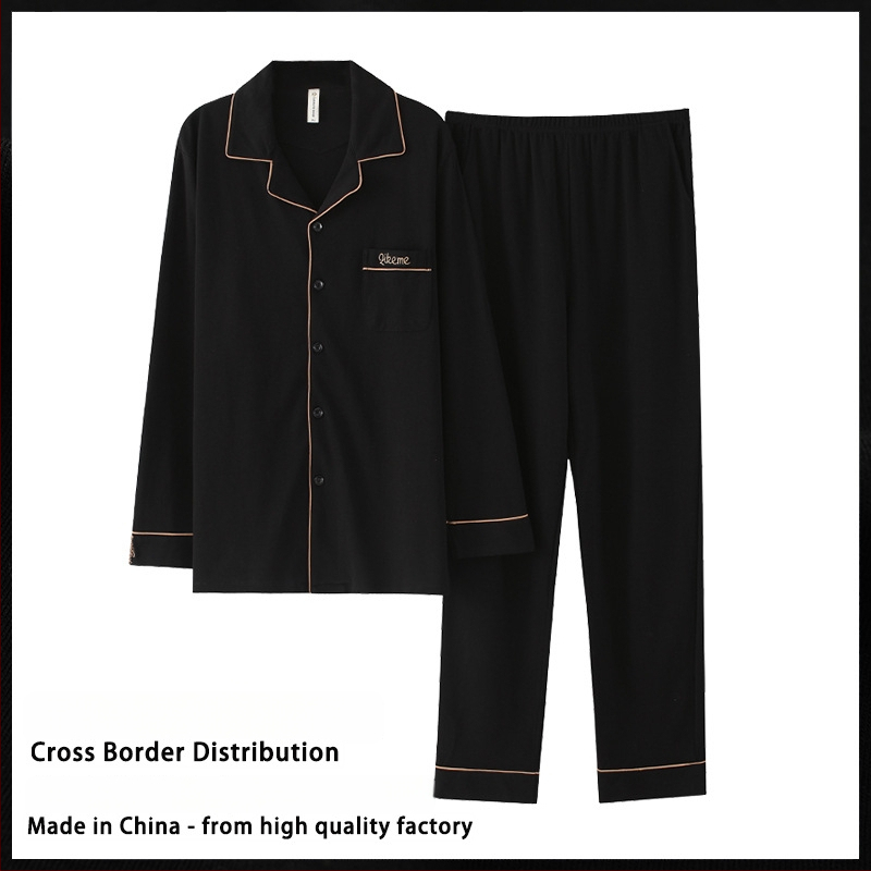 Meeste puuvillane trikotaažist homewear komplekt koos pikkade varrukatega V-kaelusega, keskmise paksusega kangas 181-200 g/m2, püksid