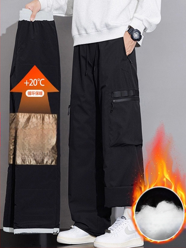 Meeste talvised sportlikud püksid sirge lõikega, 100% polüester, paksenenud materjal, keskmise kõrgusega talje, nööriga sulgemine, mitu taskut