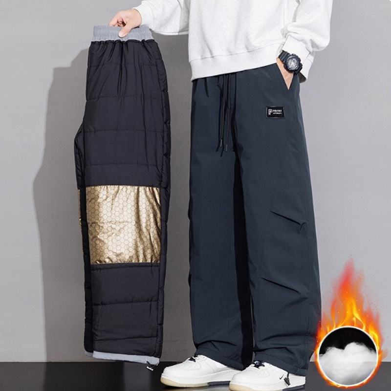 Meeste talvised sportlikud püksid sirge lõikega, 100% polüester, paksenenud materjal, keskmise kõrgusega talje, nööriga sulgemine, mitu taskut