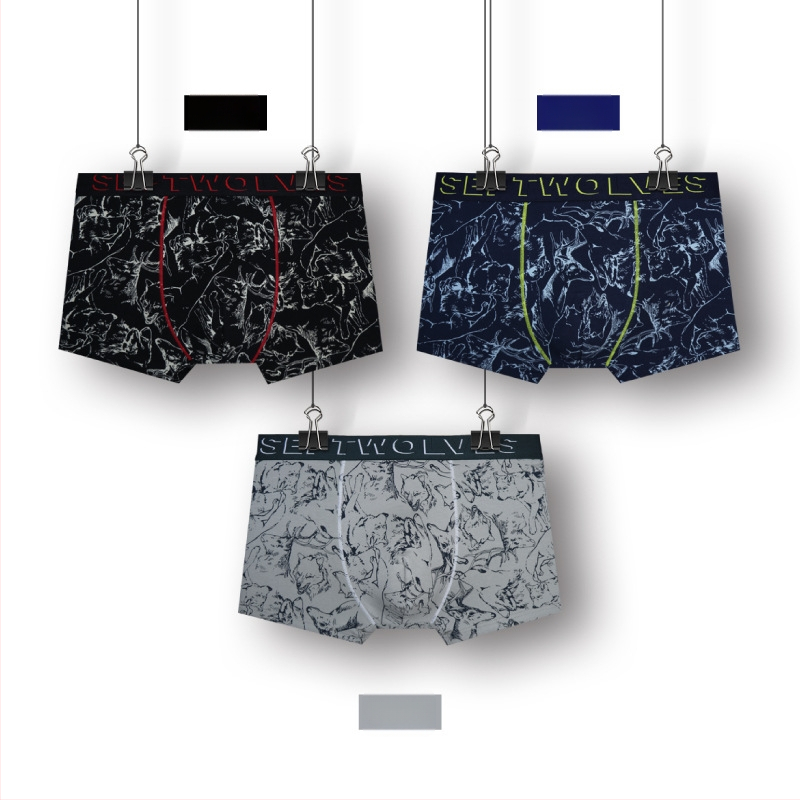 Septwolves vyriški elastiniai medvilniniai boxeršortai, kvėpuojantys, megzti, vidutinio juosmens, raštas gyvūnų ir augalų