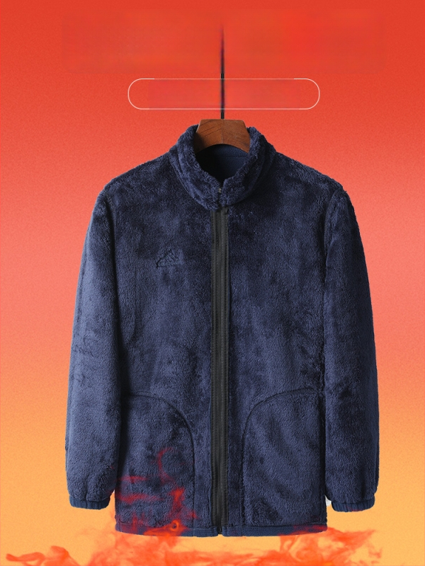 Vyriška žieminė striukė su fleece pamušalu, ilgomis rankovėmis, stovas apykaklė, užtrauktukas, įprastas ilgis