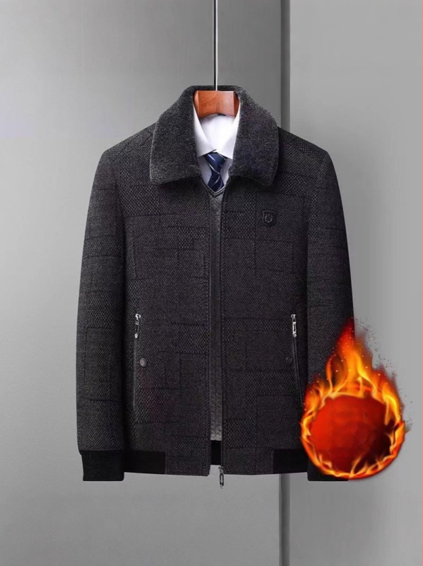 Chenille jakk keskmise vanuses meeste jaoks, talvine välisjak polüestrist koos fleece voodriga, ühe rea kinnitusega