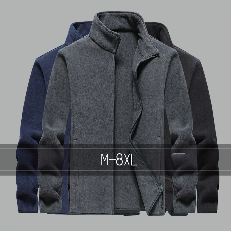 Meeste talvine fleece-jakk seiseva kaelusega ja eesmine tõmblukk, tavaline lõige