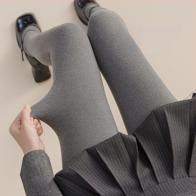 Fleecinės pamušalo leggingės su vertikaliomis juostomis, Nylon-Spandex audinys, klubų pakėlimas ir pilvo kontrolė