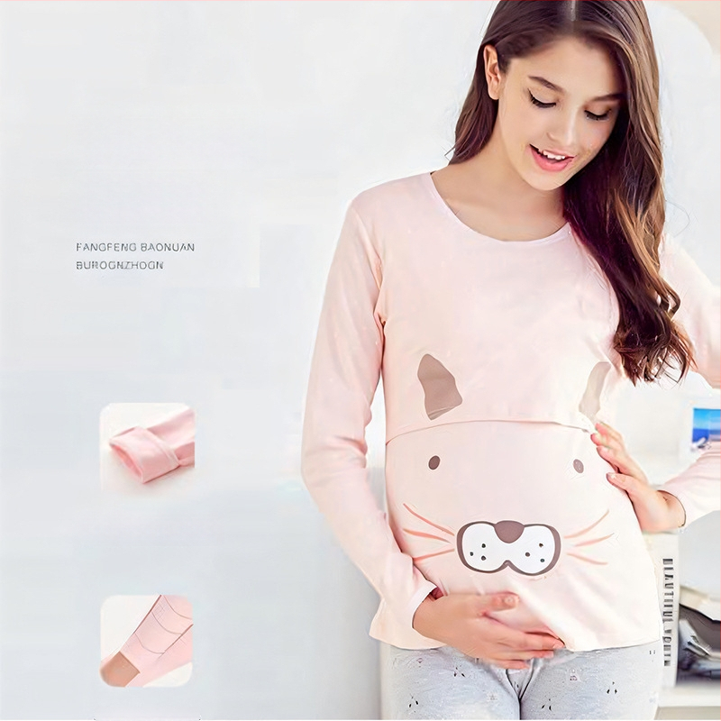 Anfiya motinystės ir žindymo komplektas iš medvilnės, ilgomis rankovėmis, žindymo anga