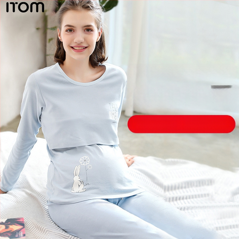 Anfiya motinystės ir žindymo komplektas iš medvilnės, ilgomis rankovėmis, žindymo anga