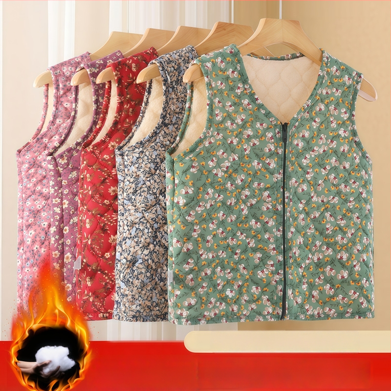 Moteriška fliso pamušalo liemenė su gėlių raštu, kasdienio japonų/korejiečių stiliaus, poliesterio 50–70% mišinys