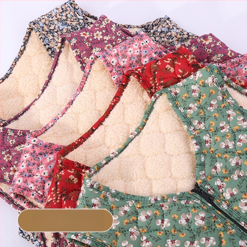 Moteriška fliso pamušalo liemenė su gėlių raštu, kasdienio japonų/korejiečių stiliaus, poliesterio 50–70% mišinys