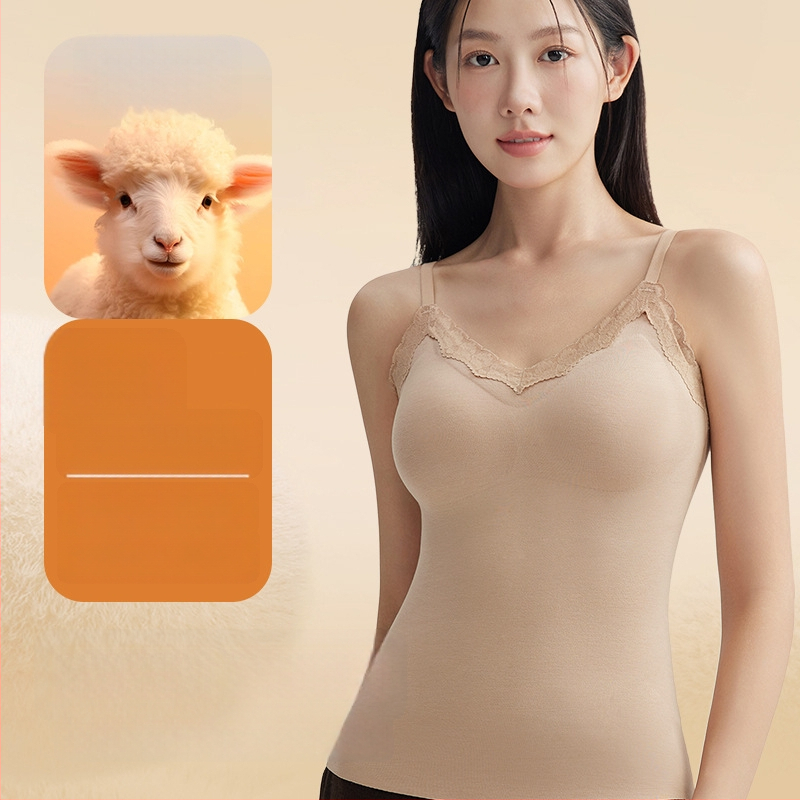 Naiste termotop integreetud rinna padjaga, V-kaelus, ühekihiline, akrüülkiududest ning 50–70% nailon, 161–180 g/m²