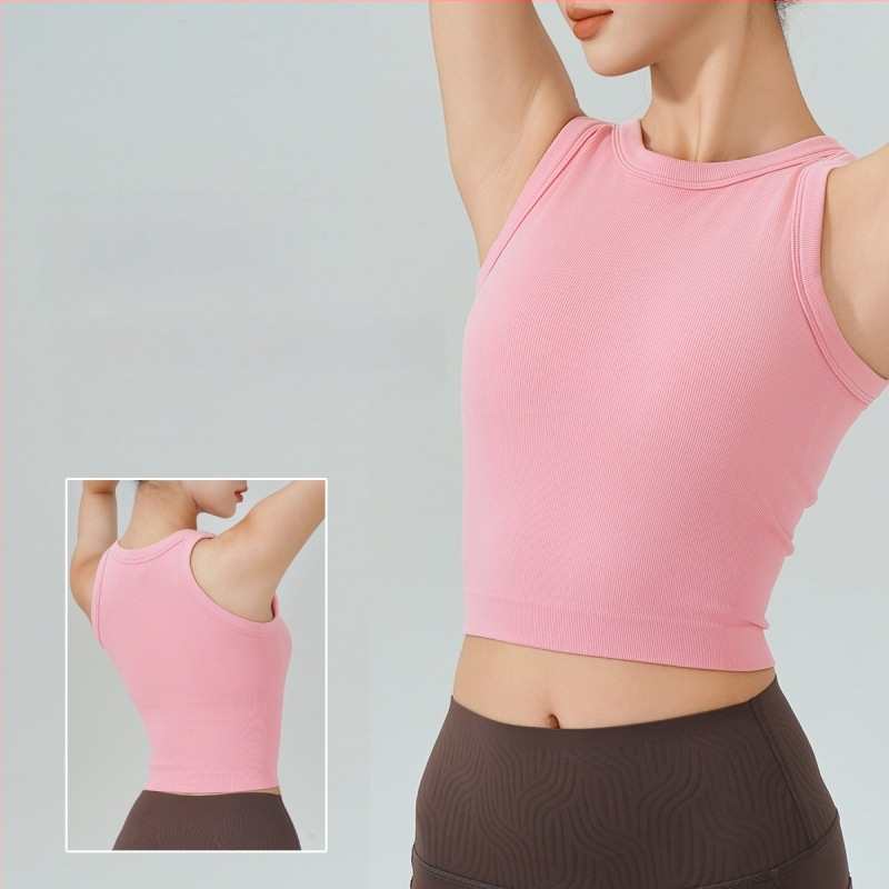 KURYOGA Moterų sportinis viršus su įmontuotu kaušeliu – atsparus smūgiams, 92% nailonas + 8% spandeksas, lieso kirpimo, įprastas ilgis, sezonas 2025