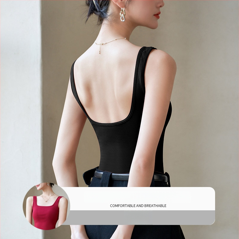 Vesto stiliaus camisole su įdėklais krūtims, siauras kirpimas, medvilnės-elastano mišinys, pavasaris 2025