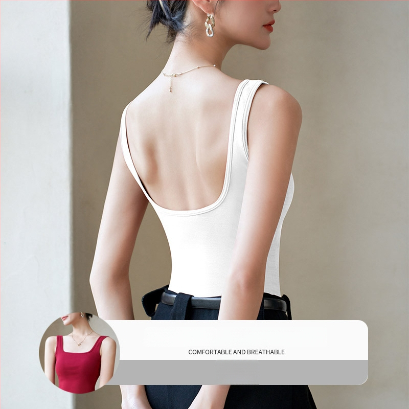 Vesto stiliaus camisole su įdėklais krūtims, siauras kirpimas, medvilnės-elastano mišinys, pavasaris 2025