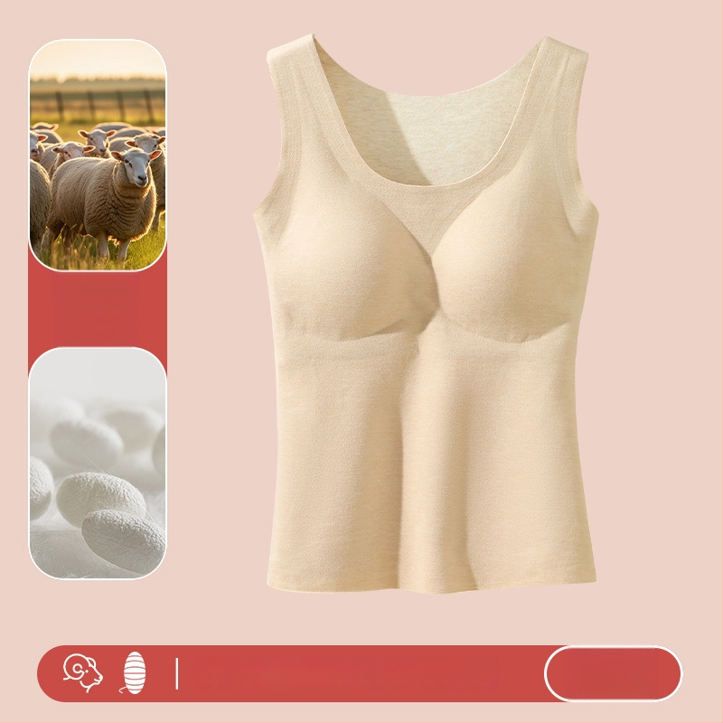 Naiste villane soe vest sisseehitatud rinnapadiga, õmblusteta, sametise fleece vooder, ümmargune kaelus